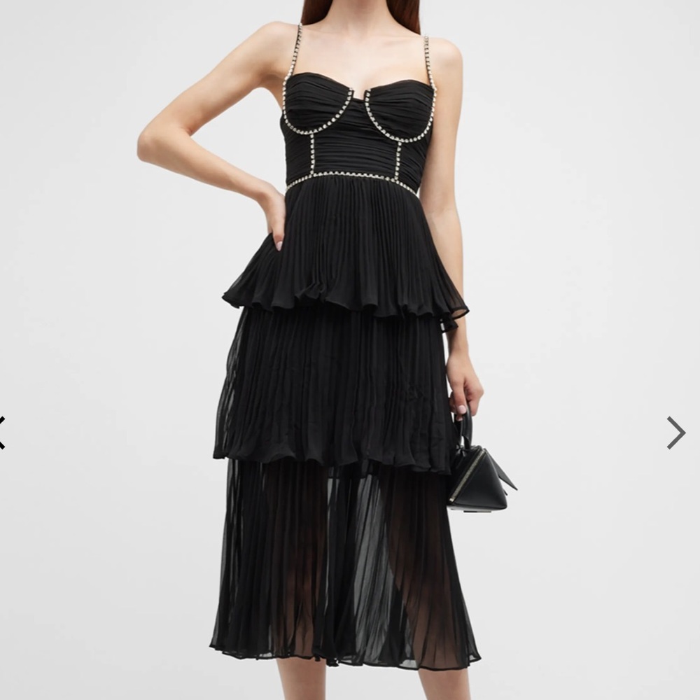 Self Portrait Bustier Tiered Chiffon Midi-Dress